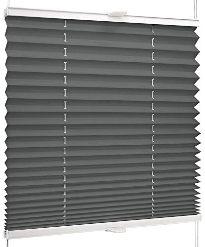 SchattenFreude Basic Klemmfix-Plissee für Fenster | Mit Klemm-Haltern | Ohne Bohren | Anthrazit, Breite: 140cm x Höhe: 130cm