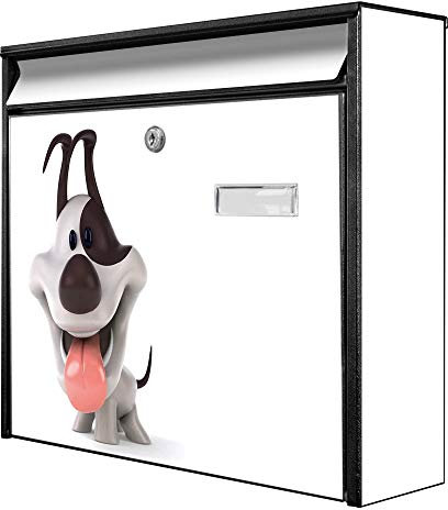 banjado® Burg-Wächter® Briefkasten mit Motiv Comic-Hund/Briefkasten ohne Zeitungsfach 32x36x10 cm groß/Briefkasten mit Namensschild A4 Einwurf inkl. Montagematerial & 2 Schlüsseln