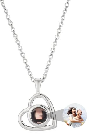 ZLHZW Personalisierte Kette mit Bild Projektion Halskette Anhänger Damen | Personalisiert Geschenk mit Foto Frauen Geburtstag Jahrestag Muttertag Gedenkgeschenke Valentinstag Präsent