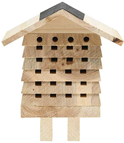 Tidyard Bee Hotel Wooden Insect Hotel Natural Wood Insect House Nesting Habitat for Bees Solid Firwood 22x20x20 cm