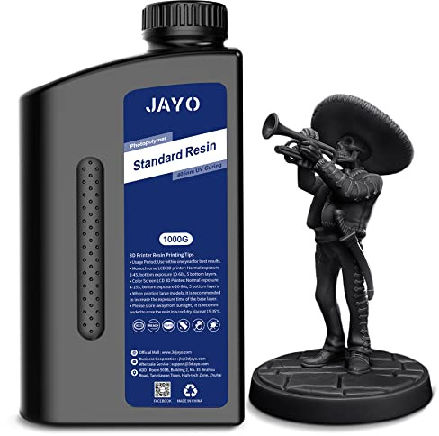JAYO 3D Drucker Harz 1KG, 405nm UV Standard Fast Curing Photopolymer Resin für 4K/6K/8K LCD DLP SLA 3D Drucker, Hohe Präzision, Geringe Schrumpfung, Schwarz 1000g