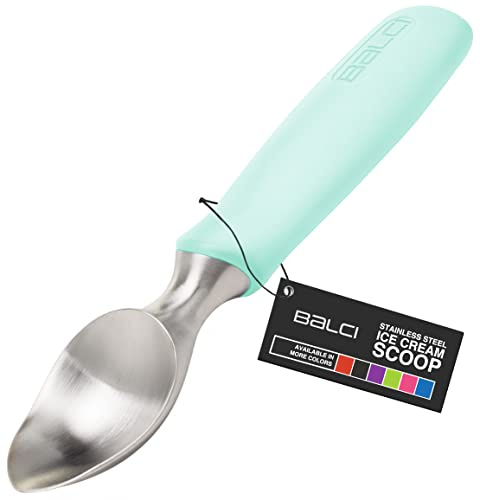 BALCI Eisportionierer - Robuster Eisportionierer aus Edelstahl mit rutschfestem Gummigriff - Professioneller Eisspaten aus Metall - Spülmaschinenfest - Mint