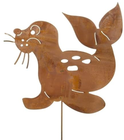 Rostalgie Rost Gartenstecker Seehund klein Höhe 110 cm Gartenfigur