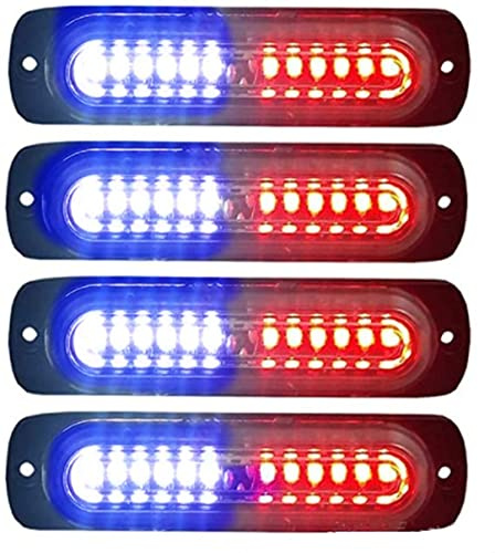 luces estroboscópicas LED para coche, paquete de 4, 12 V/24 V, luz intermitente de emergencia, luz de policía para camión, vehículo todoterreno, vehículos todo terreno (Azul rojo)