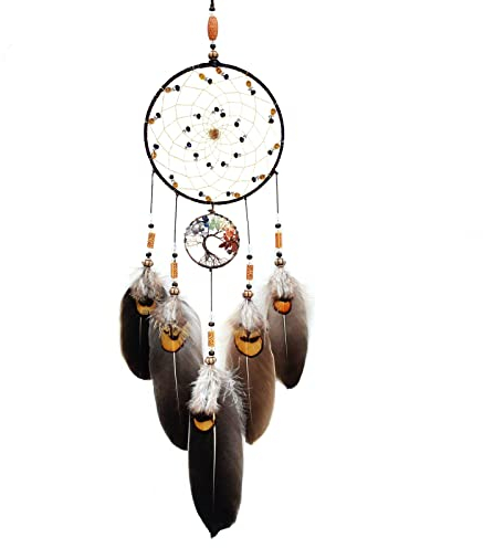 Traumfänger Kinder Mädchen Boho Indianer mit Lebensbaum Dreamcatcher Groß 60cm Lang - Braun