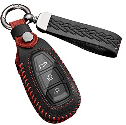 ontto Autoschlüssel Hülle Schlüsselcover Passt für Ford Ford Fiesta Focus RS Galaxy Fusion Mondeo B-Max C-Max Kuga C-Max Fernbedienung Schlüsselanhänger Leder Schlüsseletui Zubehör 3 Tasten-Schwarz