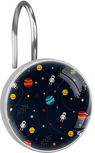 12 ganci decorativi per tende da doccia, in acciaio inox, per bagno, tenda da doccia, anelli per esterni, pianeti stranieri