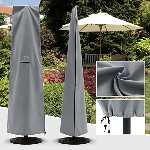 ABCCANOPY Protective Cover for 230 cm to 340 cm Parasol/Market Umbrella, Waterproof Outdoor Parasol Cover with Zip and Pole, Large
