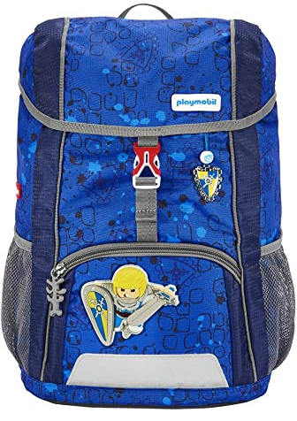 Step by Step Rucksack-Set Kid Playmobil „Novelmore Arwynn“, mit Sitzkissen, ergonomisch, für Kindergarten, Vorschule und Freizeit, 13 l, blau, Ritter-Design