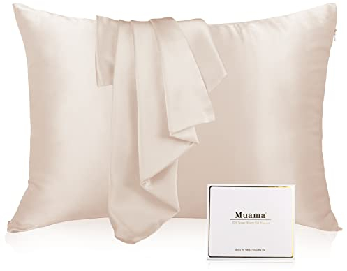 Muama Seidenkissenbezug 40x80 cm Kissenbezüge aus Seide Kissenbezug Kopfkissenbezug Silk Pillowcase für Haar und Haut mit verstecktem Reißverschluss, 1 Stück (Beige)