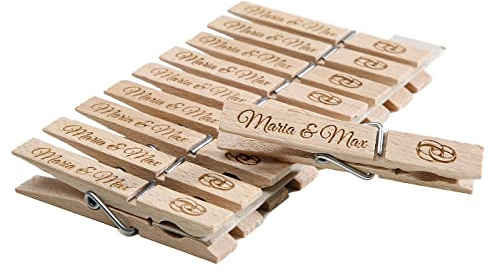 Hochzeit Wäscheklammern ÖKO mit Gravur 10er Set | Text & Motiv frei wählbar (alle gleich)