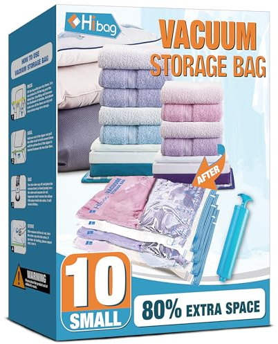 Vacuum Storage Bags, 10 Small Space Saver Vacuum Seal Bags, Space Bags, Vacuum Sealer Bags for Clothes with Travel Hand Pump (10S)