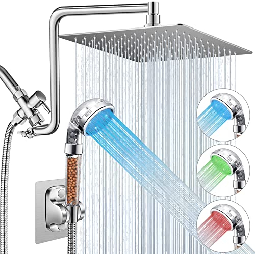 HUUKE 10’’ Filtered Shower Head with LED, Chrome High Pressure Rainfall Shower Head Combo, Adjustable Extension Arm & Color Changing Handheld Sprayer for Hard Water