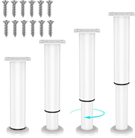 Jetcloud 4PCS Metal Adjustable Furniture Legs furniture support legs Table Leg 7.08-13inch Metal Furniture Support Feet Furniture Legs for Bed/Sofa/coffee/Cabinet/Couch/Dresser/Table (White)