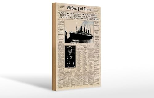 FEMER Holzschild Zeitung 20x30cm New York Times Titanic Sinks