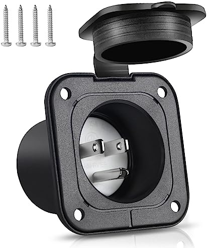 Flanged Inlet 15A AC Port Shore Power Plug with Waterproof Cover NEMA 5-15P Male Receptacle Flush Mount Outlet for RV Marine Boat Golf Cart Block Heater Bumper ETL Listed
