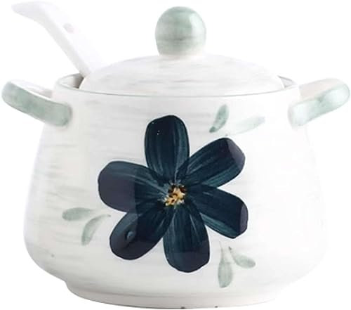 Azucarero, azucarero con tapa,/Azucarero de doble asa con tapa y cuchara, Tarro de almacenamiento de azúcar de cerámica de 400 ml (14 oz), Azucarero de porcelana impresa, for barra de café-rosa-400 ml