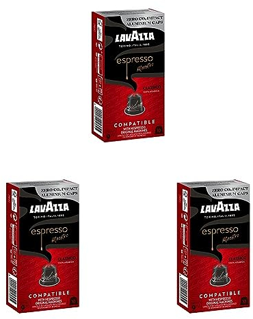 Lavazza Espresso Classico, ausgewogener Espresso, 10 Kapseln, Nespresso kompatibel (Packung mit 3)