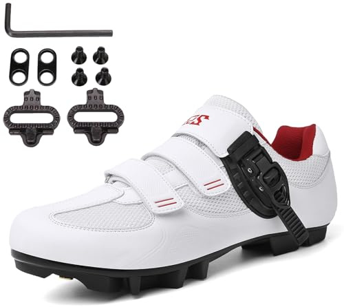 PENXZT MTB Schuhe Herren Fahrradschuhe Mountainbike Schuhe Kompatibel Mit SPD-Stollen Atmungsaktive Outdoor-Radschuhe,White a,46 EU