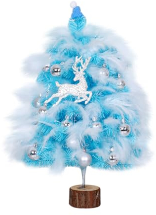 JAWSEU künstlicher Weihnachtsbaum, 45cm Kleiner Blau Weihnachtsbaum mit Beleuchtung LED, Blau Mini Weihnachtsbaum PVC Christbaum Kleiner Christbaum Beleuchtet Modellbäume Tanne Unecht Weihnachtsdeko