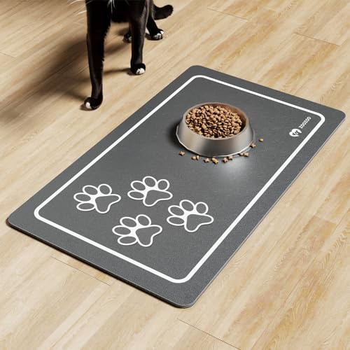 ZooZoo Napfunterlage Hund, Fressnapf Unterlage für Futter- und Wasserschalen, 50x30cm Absorbierende Haustiermatte, rutschfest, Schnelltrocknend, Futtermatte für unordentliche Trinker（Katzenpfote）