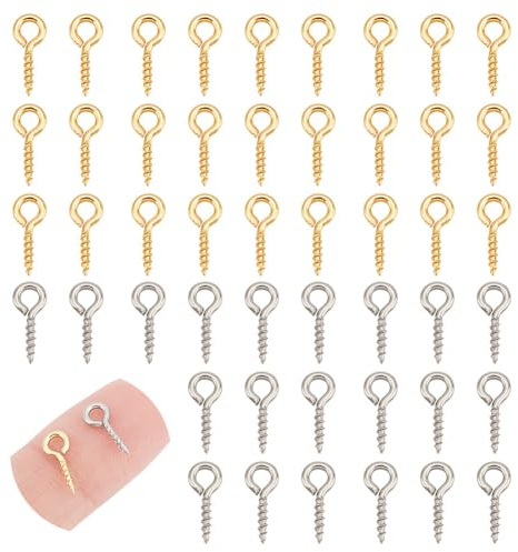 UNICRAFTALE 200 Stk 2 Farben Schraub Ösenstifte Haken Edelstahl Kleine Reifen Ösenstift Schrauben Für DIY Schmuckherstellung Ösenstift Anhänger Für Halbgebohrte Perlen Charm Perlenzubehör 10x4 mm