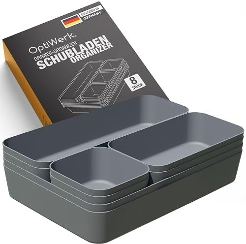 Optiwerk Schubladen Organizer, Dunkelgrau, Organizer Schublade, Drawerorganizer, Make Uporganizer Schublade Schrankorganizer Bad, Badezimmer Organizer Box, Schminktisch Organizer, Ordnungsboxen