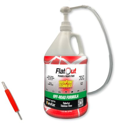 FlatOut QuickStrike Tire Sealant - Off-Road Formula - Prevents Flat Tires - Seals Leaks - Contains Kevlar - Tubeless Tire Sealant - 1 Gallon + Tool