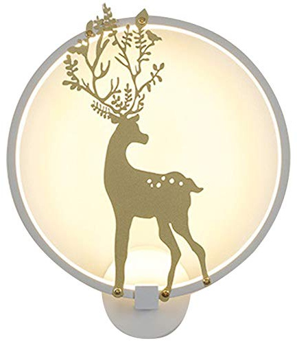 Wlauqueta 3000 K Applique da parete rotonda LED applique da parete cervo dipinto per deCor a moderno/camera da letto, 30 cm