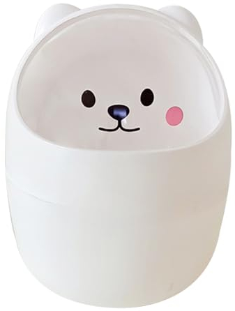 JVHLOV Tischmülleimer, Mini Mülleimer mit Deckel, Desktop-Mülleimer, Mülltonne Klein Papierkorb, Tragbarer Abnehmbarer Tischabfalleimer, Kunststoff Abfallbehälter für Büro(Weiß/Grau) (Weiß)