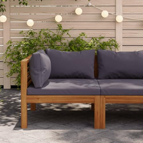 LAPOOH Modulär hörnsoffa med mörkgrå kudde, loungesoffa utomhus, trädgård loungemöbler, trädgårdssoffa, trädgårdslounge, balkongset, möbler, massivt trä akacia