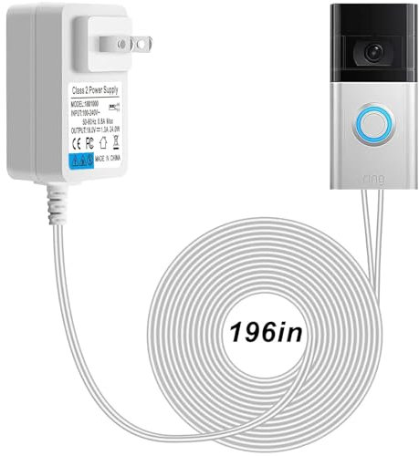 Adattatore di alimentazione per videocitofono 18 V 1 A, per campanello, campanello Pro e Ring Video Doorbell 2, trasformatore compatibile con Zmodo Smart Doorbell e Nest Hello (cavo di alimentazione
