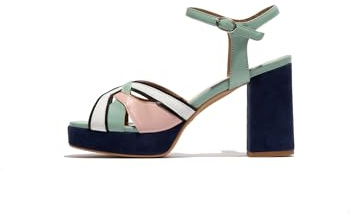 Fly London EZUI240FLY, Sandalias Mujer, Spearmint/Pale Pink/Black/White, 42 EU
