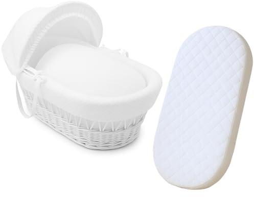 Crescent Textile Moses Pram Basket Mattress Extra Thick Super Soft & Nurture Classic Foam Mattress Easy to Fit For Baby Pram Crib Bassinet Baskets Oval Shape (74 X 28 X 4cm)