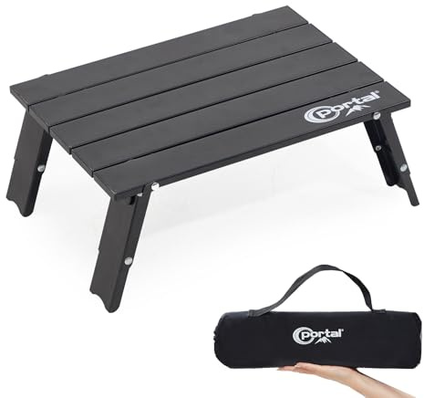 Portal Small Beach Table Folding Camping Table Mini Ultralight Adjust Height Aluminum Table 800g with Storage Bag Lightweight Space-Saving Low Dining Table 40x29x16cm for Picnic, Hiking and Outdoor