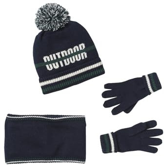 Vertbaudet Jungen-Set: Mütze, Rundschal & Handschuhe, Jacquard-Schrift Marine 104/116