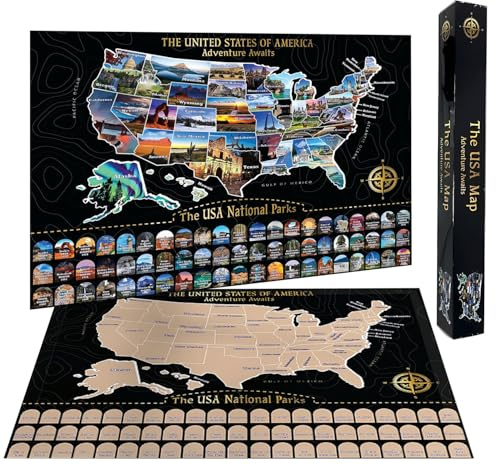 Musemory Rubbelkarte der Vereinigten Staaten, alle 63 US-Nationalparks, Rubbelposter, Reise-Rubbelkarte, USA-Karte für Reise-Tracking