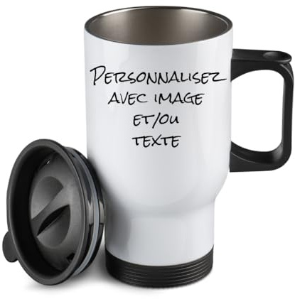 Mug Isotherme Inox Blanc Personnalisé - Tasse Thermique Gravée, Acier Inoxydable, Anti-Fuite, Idéal pour Café, Boissons Chaudes et Froides, Cadeau Réutilisable