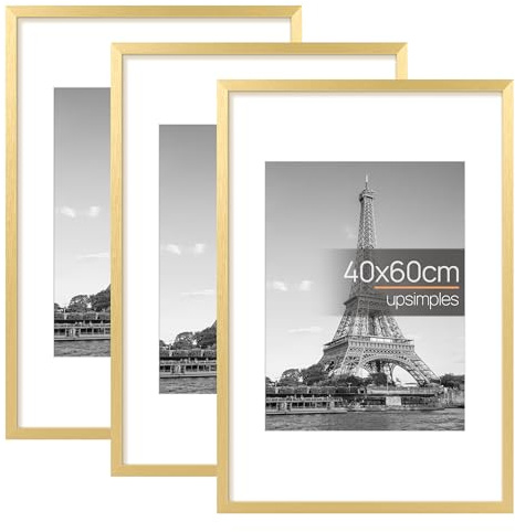 upsimples 3 Pack Bilderrahmen 40x60 Gold, Hochzeit Rahmen für Poster Fotos | 40x60 cm Vintage Bilderrahmen für Wanddekoration, Poster, Kunstwerke, Kinderzimmer, Wohnzimmer, Büro