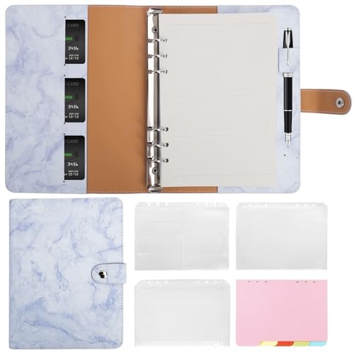 Skycase A5 Ringbuch nachfüllbar, 6-Loch Loseblatt Binder, PU Leder Notizbuch Ordner Portfolio mit Füllpapier, Bindertaschen & Papierblättern (Blau)