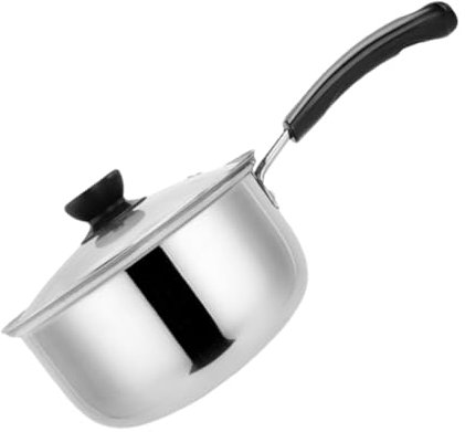 GRIRIW Milchtopf Edelstahl Kochtopf Mit Hitzebeständigem Griff Und Glasdeckel Für Induktion Und Gasherd – 16cm Kleiner Suppentopf Für Babys Und Haushalt