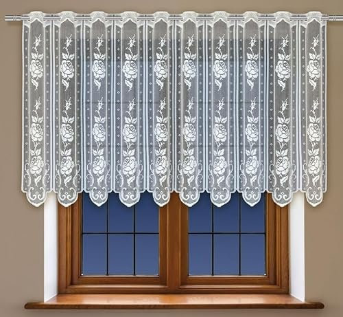 Gardinen Vorhangen Weiß Jacquard 200x120 cm (BxH) Harris Kurz Vorhänge Fensterdeko Küche Fertig zum Aufhängen Pflegeleicht Ohne Bügeln Küchenfenster Gardine