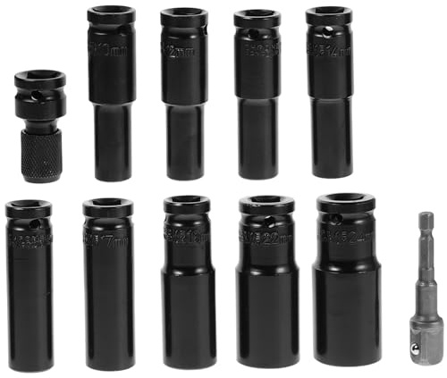 TOPPERFUN Kit de 10 Douilles Longues en Acier Allié 8-24mm pour Serrage Écrous Antivol, Adapté aux Réparations Automobiles et Mécaniques, pour Techniciens Professionnels et Amateurs