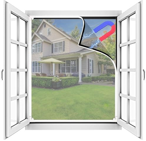 Mosquitera Ventana Magnetica, 130 x 150 cm DIY Mosquitera Ajustable para Ventanas, Fácil Instalación sin Taladrar, Mosquitera Ventana de Fibra de Vidrio (Marco Blanco y Red Gris)