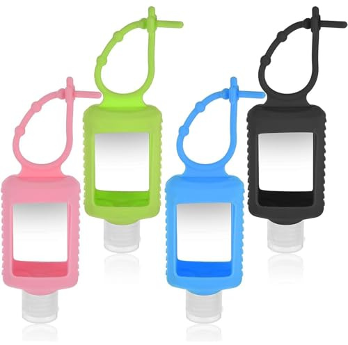 Mezeic 4 Pack Reiseflaschen, Hand Sanitizer leere Reise Größe Flasche nachfüllbar Flüssigkeitsbehälter Reise Schlüsselanhänger Flaschen Portable Sanitizer Halter mit abnehmbaren Silikonhülle