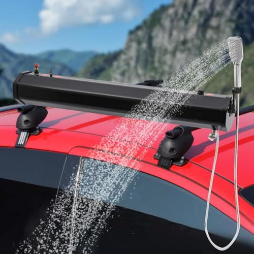 Doccia da Campeggio Serbatoio d'Acqua autopressurizzato per docce, Portatile, da Montare sul Tetto, per Auto e Camion, con Tubo Flessibile, Overlanding 18L/4,76 Gal