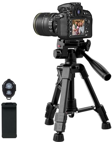 Kalofaye Mini Tripod for Camera & Phone, 25 Aluminum Alloy Portable Tabletop Tripod with 3 Way Pan Tilt Head, Handle, Remote & Phone Holder for DSLR Camera Camcorder Phone