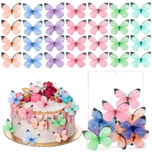Ouligay Schmetterlinge Tortendeko Essbar 50 Stück Essbare Schmetterlinge für Torte,Esspapier Tortendeko Schmetterling Deko Geburtstag,Bunt Kuchen Deko Mädchen Esspapier Schmetterling Cupcake Topper