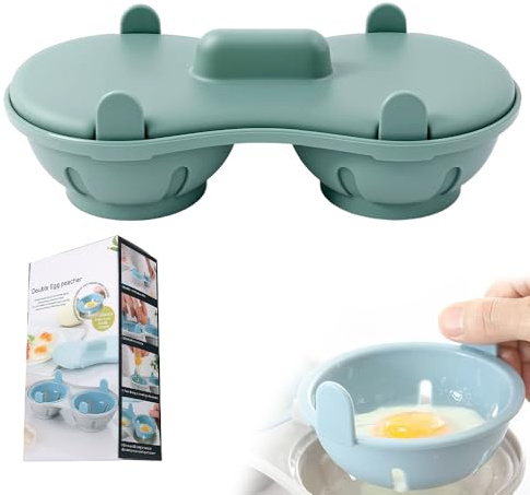 Microwave Egg Steamer, 2025 Upgraded Microwave Egg Cooker, Breakfast Double Row Egg Cooker, Microwave Egg Poacher 2 Eggs, Poached Egg Steamer, Kitchen Cooking Gadgets (Green)