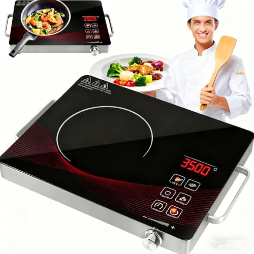 Viugreum 3500W Cerankochfeld, Touch Steuerung Kochfelder, 4 Modi 9 Stufen Tragbar Kochfeld mit Stecker, 1 Platte Ceranfeld, 1 Minute-3 Stunden Timer Herdplatte, Glaskeramikkochfel für alle Töpfe